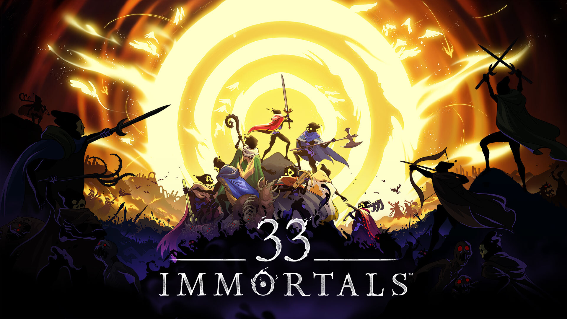 33 Immortals - Key art menampilkan puluhan jiwa pemberontak di dunia purgatori